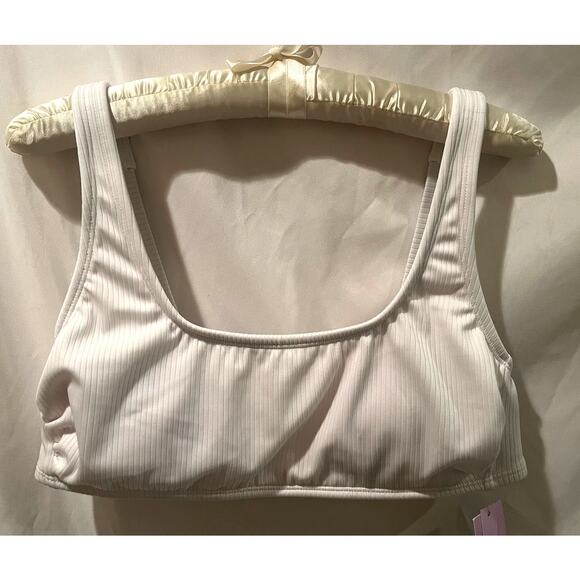 White Ribbed Bikini Top - Size L - NWT - Picture 1 of 7